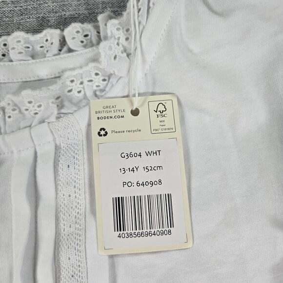 Boden Girls 13-14 Year NWT White Eyelet Long Sleeve Top Preppy Cottagecore Teen - Picture 8 of 10